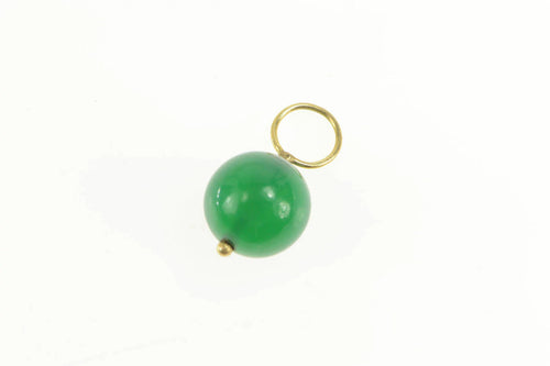 14K Retro Green Chalcedony Sphere Ball Charm/Pendant Yellow Gold