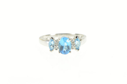 14K Oval Blue Topaz Diamond Accent Statement Ring White Gold