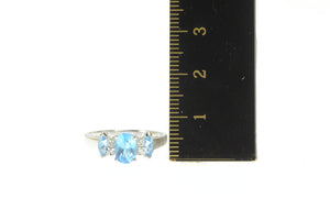 14K Oval Blue Topaz Diamond Accent Statement Ring White Gold