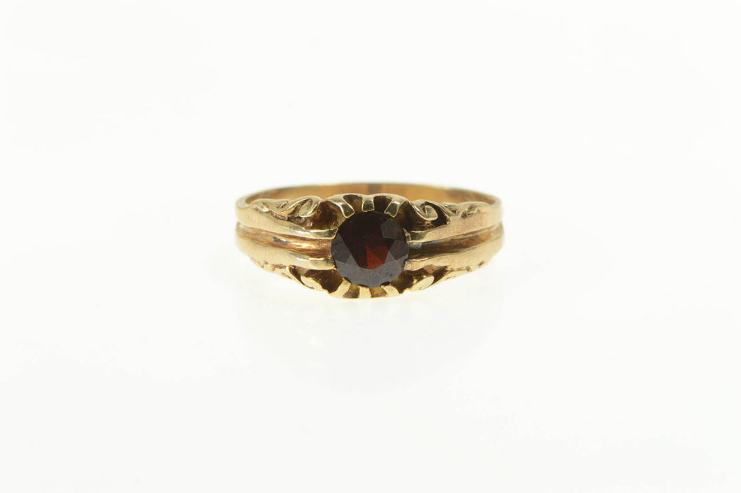 14K Victorian Garnet Elaborate Scroll Men's Ring Yellow Gold