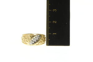 14K Textured Diamond Striped Graduated band Ring Yellow Gold