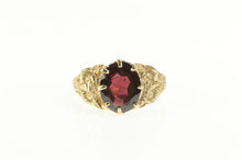 Load image into Gallery viewer, 14K Victorian Ornate Garnet Owl Etched Ring Yellow Gold