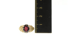 Load image into Gallery viewer, 14K Victorian Ornate Garnet Owl Etched Ring Yellow Gold
