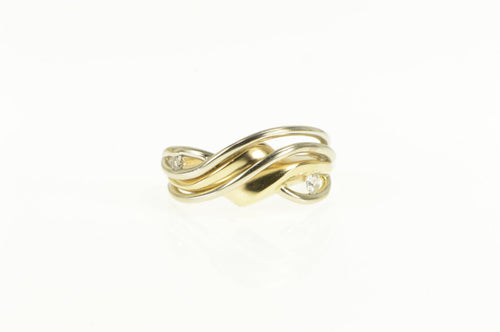 14K Diamond Two Tone Wavy Curvy Statement Ring Yellow Gold