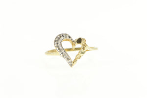 10K Diamond Curvy Heart Love Textured Nugget Ring Yellow Gold