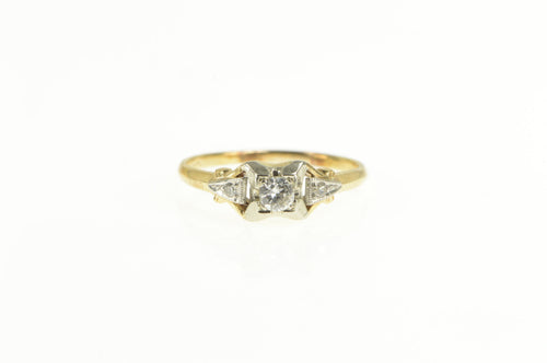 14K Art Deco Three Stone Diamond Engagement Ring Yellow Gold