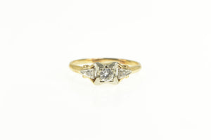 14K Art Deco Three Stone Diamond Engagement Ring Yellow Gold