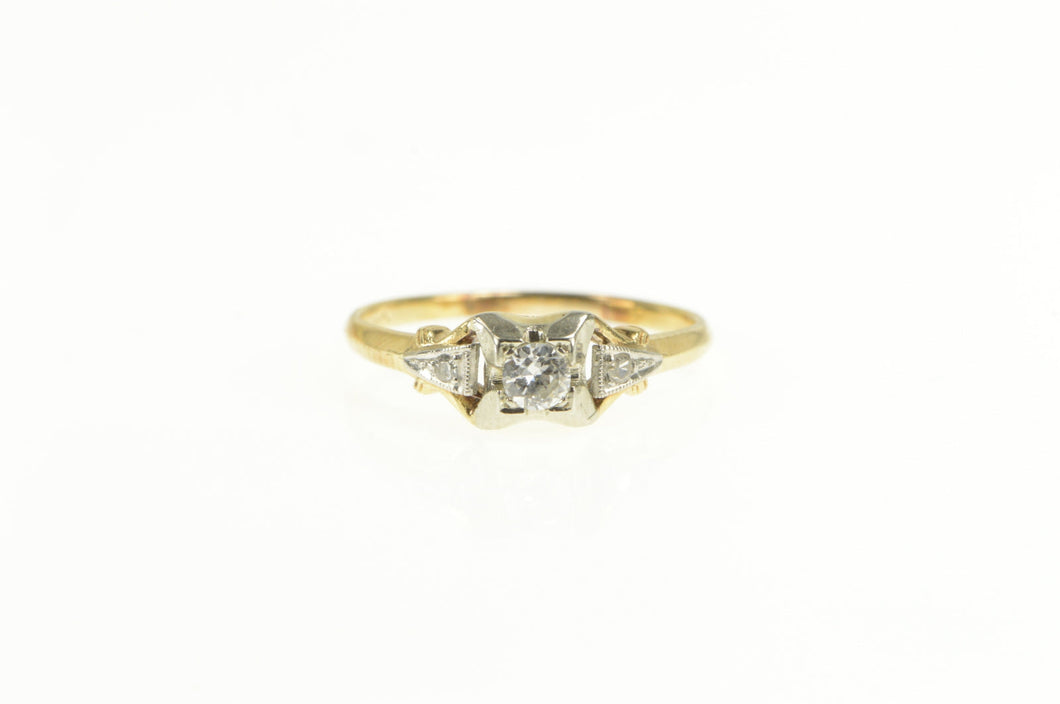 14K Art Deco Three Stone Diamond Engagement Ring Yellow Gold