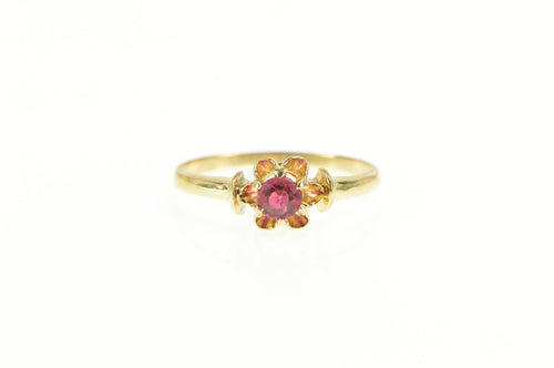 14K 1940's Sim. Ruby Solitaire Ornate Statement Ring Yellow Gold