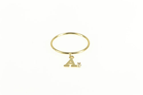 14K Diamond A Dangle Charm Stackable Ring Yellow Gold