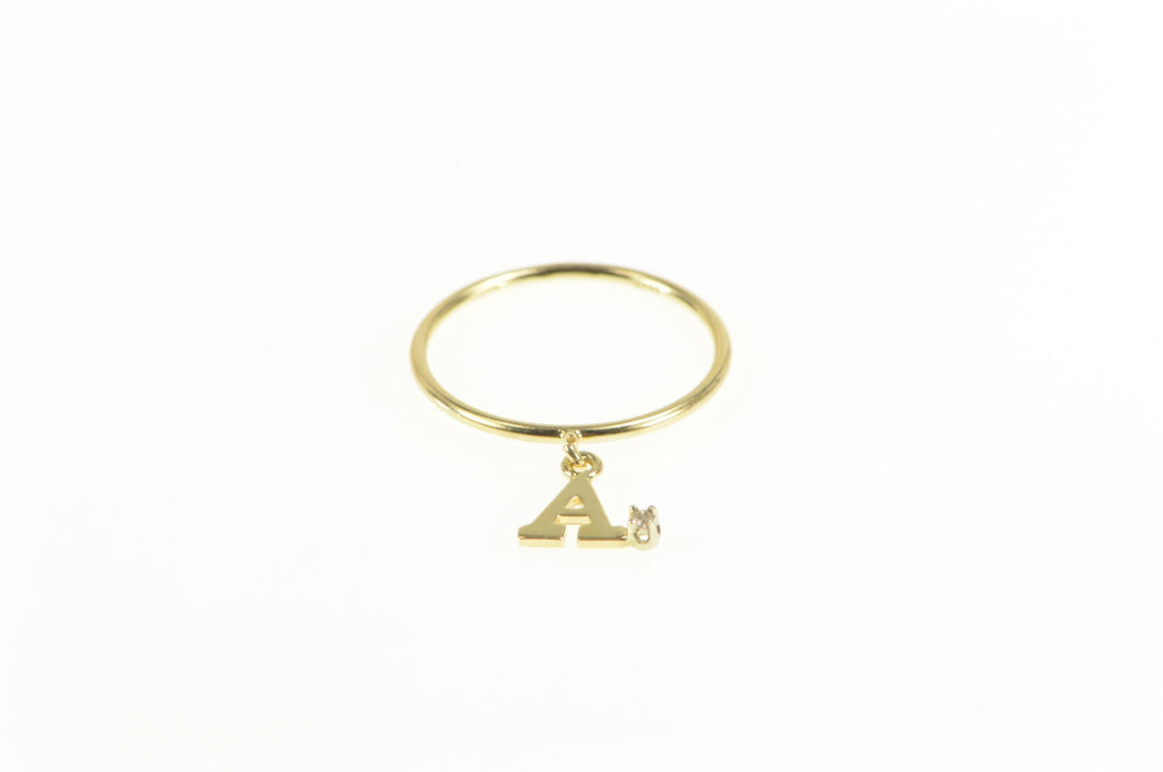 14K Diamond A Dangle Charm Stackable Ring Yellow Gold