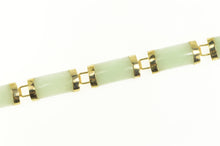 Load image into Gallery viewer, 14K Carved Jadeite Bar Link Statement Bracelet 7&quot; Yellow Gold