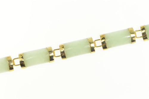 14K Carved Jadeite Bar Link Statement Bracelet 7