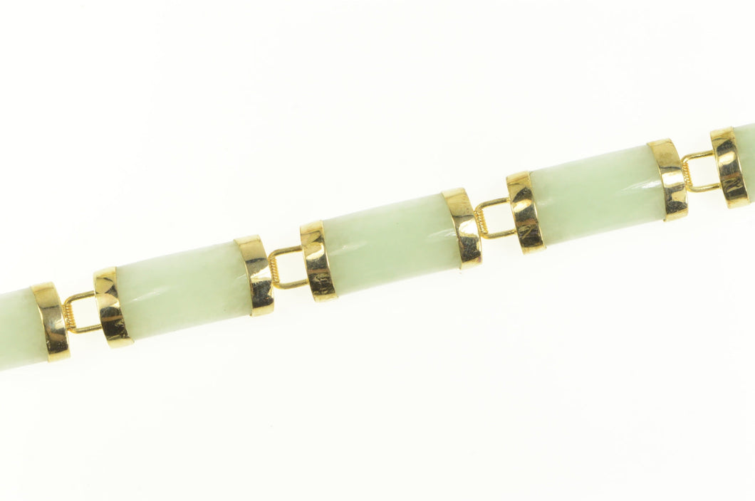 14K Carved Jadeite Bar Link Statement Bracelet 7