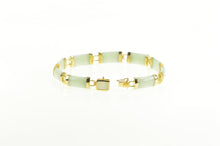 Load image into Gallery viewer, 14K Carved Jadeite Bar Link Statement Bracelet 7&quot; Yellow Gold
