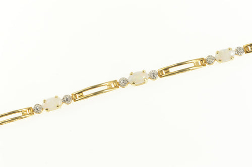 14K Natural Opal Diamond Accent Bar Link Tennis Bracelet 7