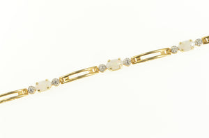 14K Natural Opal Diamond Accent Bar Link Tennis Bracelet 7" Yellow Gold