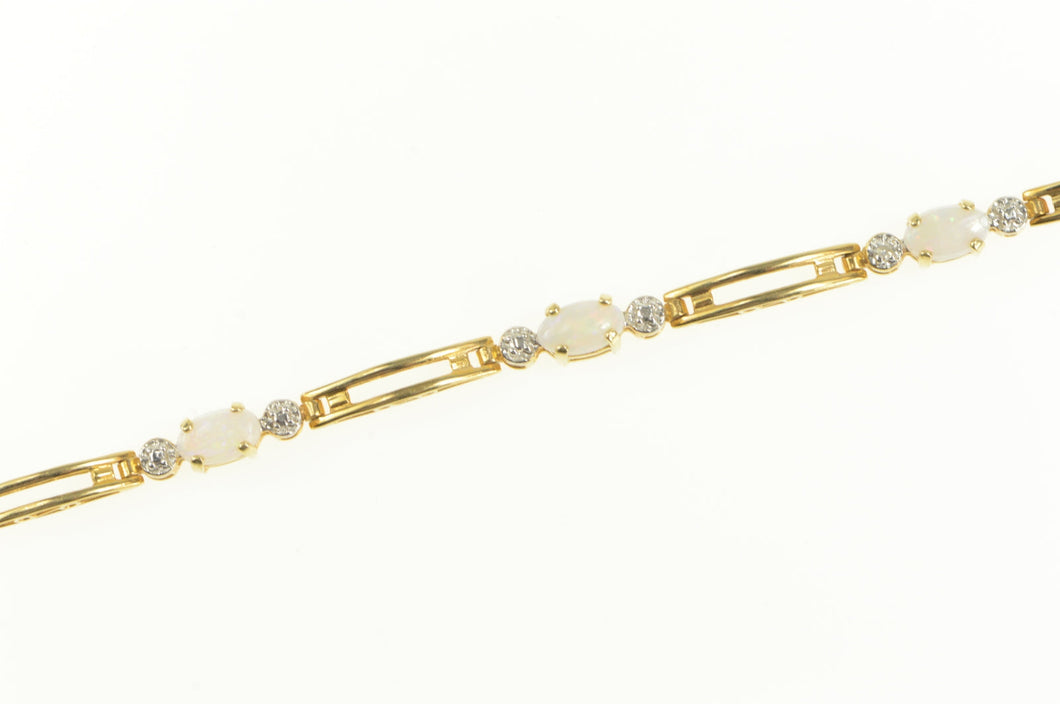 14K Natural Opal Diamond Accent Bar Link Tennis Bracelet 7