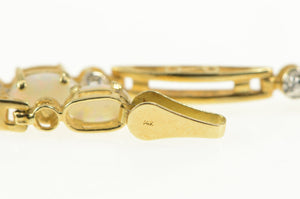 14K Natural Opal Diamond Accent Bar Link Tennis Bracelet 7" Yellow Gold