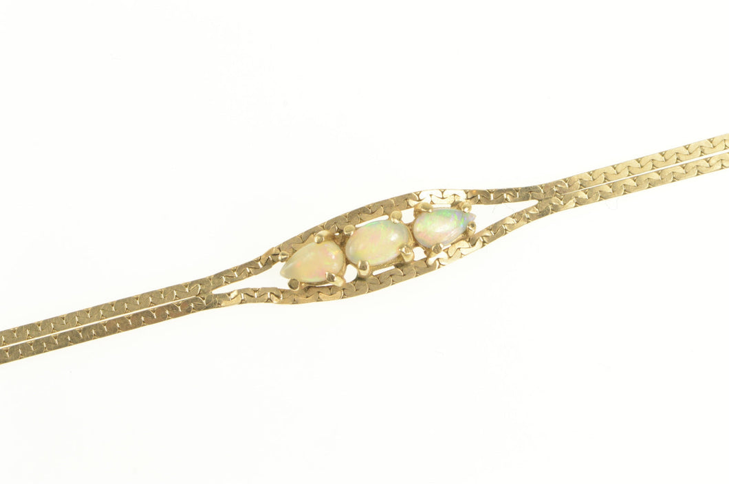 14K Retro Natural Opal Three Stone Herringbone Bracelet 6.75
