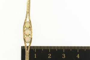 14K Retro Natural Opal Three Stone Herringbone Bracelet 6.75" Yellow Gold