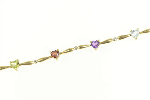 10K Rainbow Heart Cut Diamond Accent Bar Link Bracelet 7.5