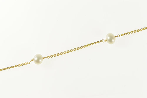 14K Pearl Beaded Cable Link Chain Anklet Bracelet 9.25