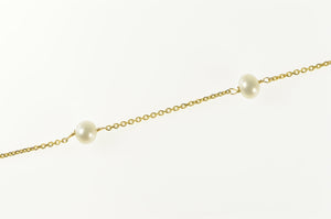 14K Pearl Beaded Cable Link Chain Anklet Bracelet 9.25" Yellow Gold