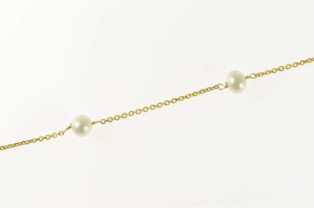14K Pearl Beaded Cable Link Chain Anklet Bracelet 9.25