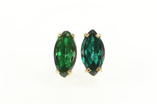 14K Marquise Sim. Tourmaline Retro French Clip Earrings Yellow Gold