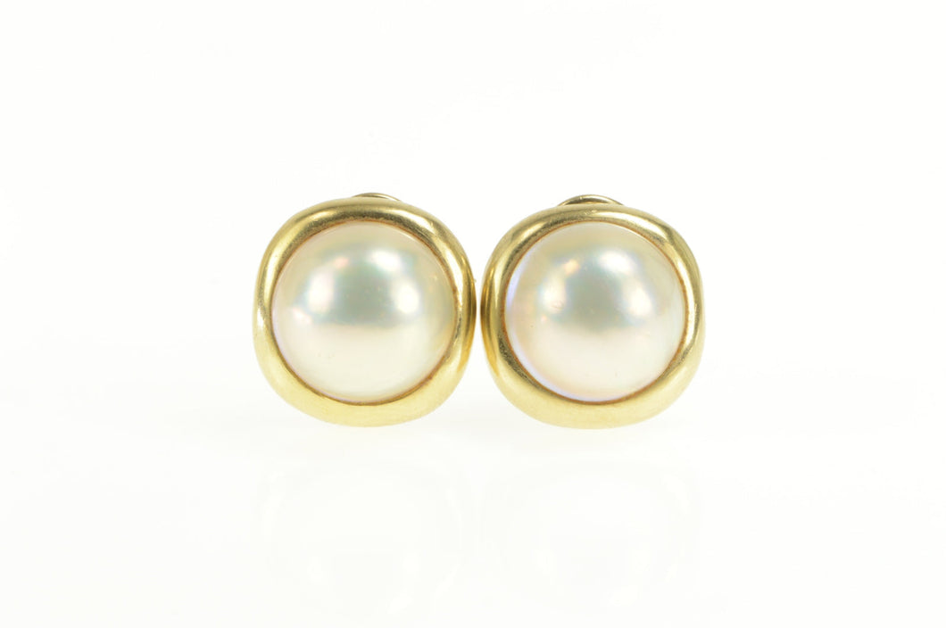 14K Pearl Classic Rounded French Clip Statement Earrings Yellow Gold