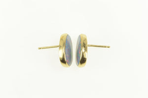 14K Oval Syn. Black Opal Inlay Stud Earrings Yellow Gold