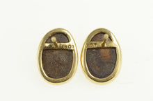Load image into Gallery viewer, 14K Oval Syn. Black Opal Inlay Stud Earrings Yellow Gold