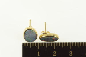 14K Oval Syn. Black Opal Inlay Stud Earrings Yellow Gold
