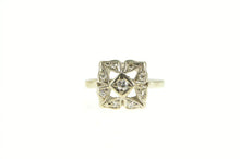 Load image into Gallery viewer, 14K Art Deco Diamond Squared Ornate Engagement Ring White Gold