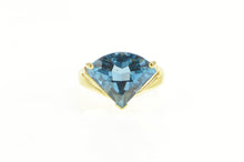 Load image into Gallery viewer, 14K Blue Topaz Shield Cut Ornate Cocktail Statement Ring Yellow Gold