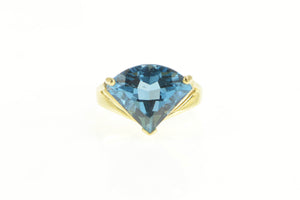 14K Blue Topaz Shield Cut Ornate Cocktail Statement Ring Yellow Gold