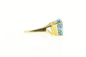 14K Blue Topaz Shield Cut Ornate Cocktail Statement Ring Yellow Gold