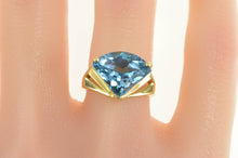 Load image into Gallery viewer, 14K Blue Topaz Shield Cut Ornate Cocktail Statement Ring Yellow Gold