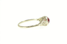 Load image into Gallery viewer, 18K Art Deco Filigree Sim. Ruby Ornate Engagement Ring White Gold