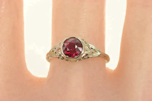 18K Art Deco Filigree Sim. Ruby Ornate Engagement Ring White Gold