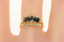 Load image into Gallery viewer, 14K Marquise Natural Sapphire Diamond Curved Ring Yellow Gold