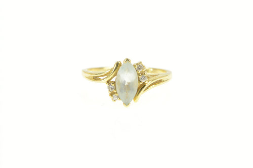 14K Marquise Aquamarine Diamond Bypass Ring Yellow Gold