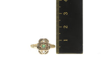 Load image into Gallery viewer, 14K Victorian Syn. Emerald OEC Diamond Ornate Ring Yellow Gold