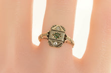 Load image into Gallery viewer, 14K Victorian Syn. Emerald OEC Diamond Ornate Ring Yellow Gold