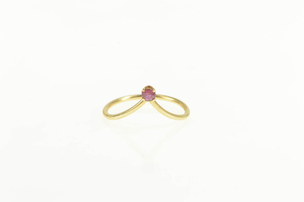 14K Ruby Solitaire Chevron Pointed Stackable Ring Yellow Gold