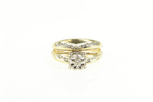 14K 1950's Classic Diamond Engagement Bridal Set Ring Yellow Gold