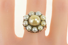 Load image into Gallery viewer, 14K Victorian Sim. Pearl Round Cluster Cocktail Ring Yellow Gold
