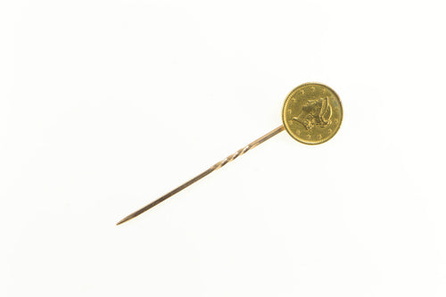 14K 1852 Liberty Head One Dollar Coin Stick Pin Yellow Gold