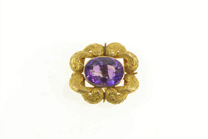 14K Victorian Ornate Oval Amethyst Elaborate Scroll Pin/Brooch Yellow Gold